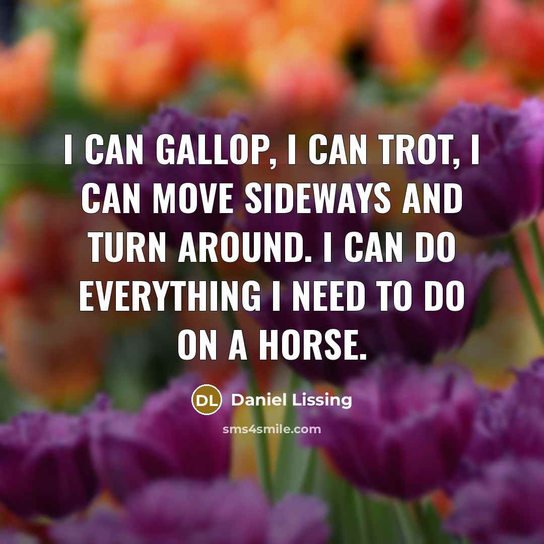 “I can gallop, I can trot, I can move sideways and turn around. I can do everything I need to do on a horse.” quote by Daniel Lissing