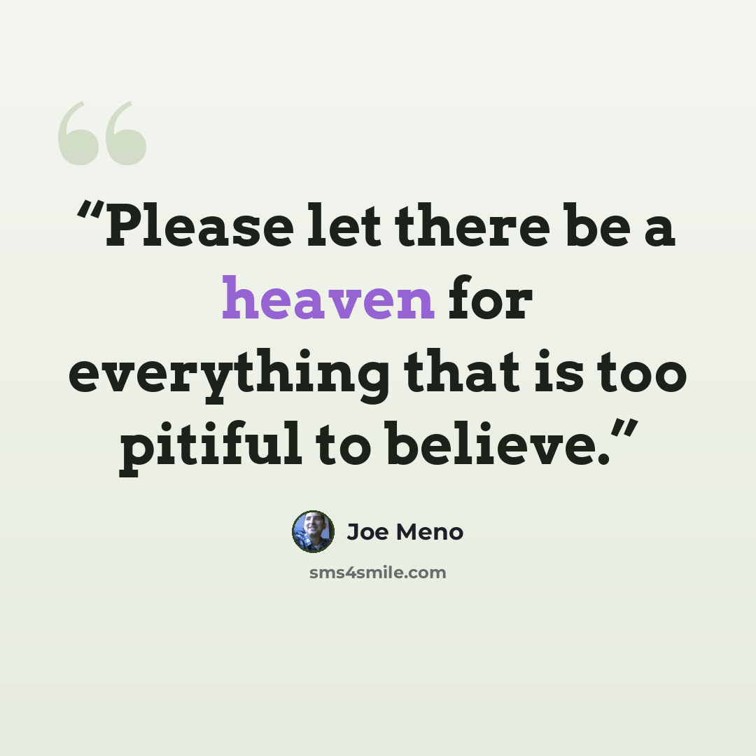“Please let there be a heaven for everything that is too pitiful to believe.” quote by Joe Meno
