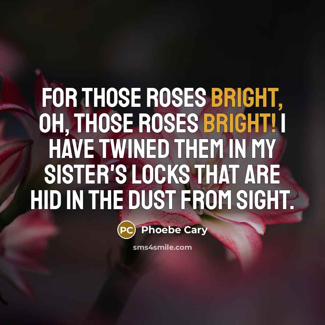 “For those roses bright, oh, those roses bright! I have twined them in my sister's locks That are hid in the dust from sight.” quote by Phoebe Cary