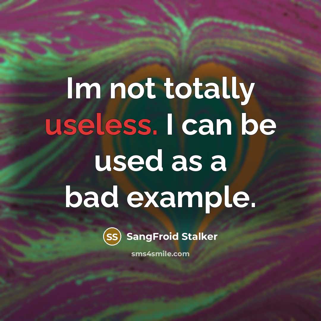 “Im not totally useless. I can be used as a bad example.” quote by SangFroid Stalker