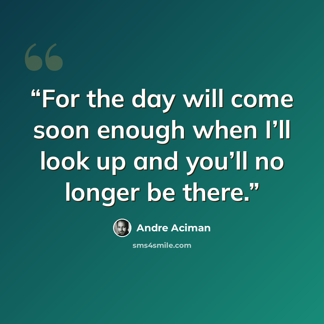 “For the day will come soon enough when I’ll look up and you’ll no longer be there.” quote by André Aciman