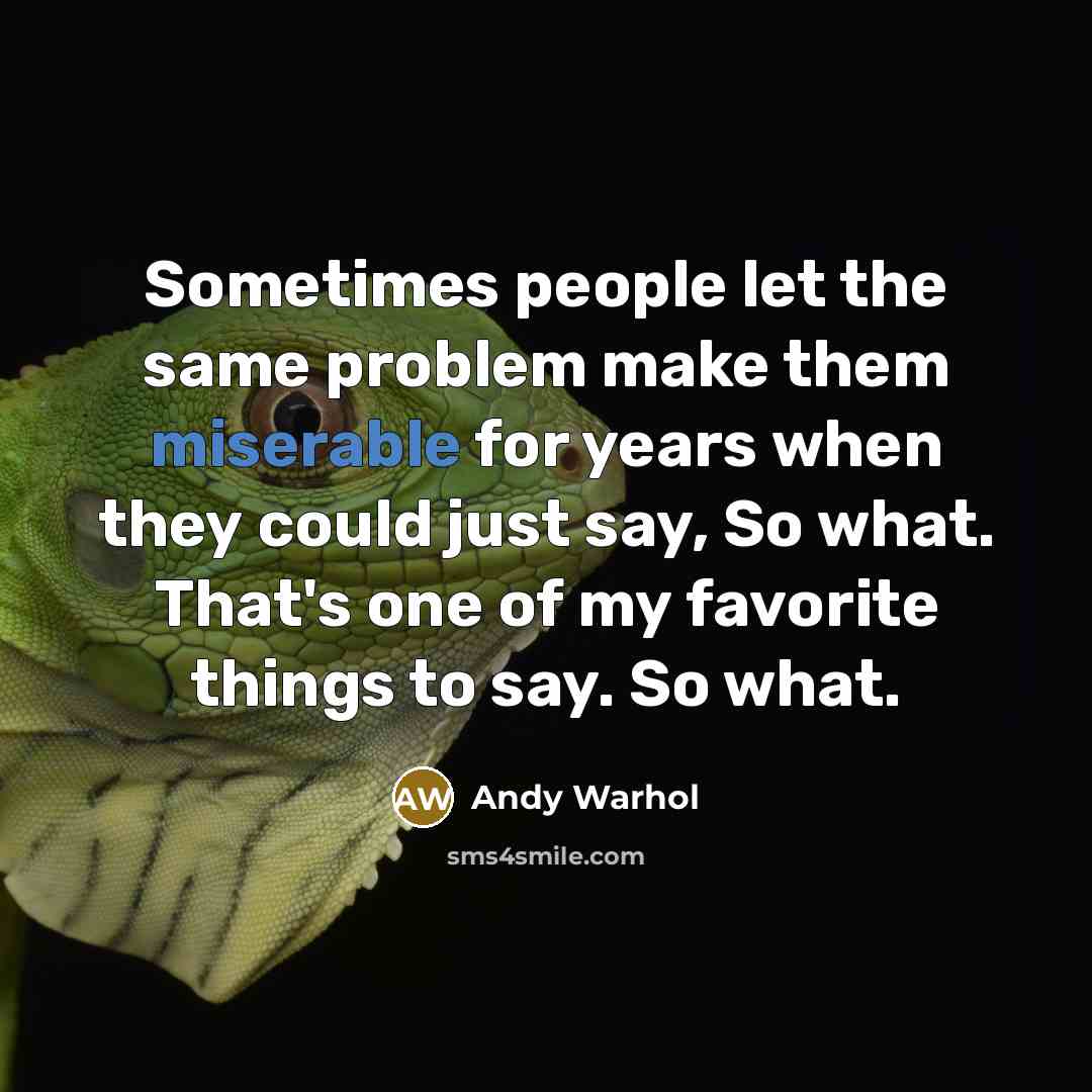 “Sometimes people let the same problem make them miserable for years when they could just say, So what. That's one of my favorite things to say. So what.” quote by Andy Warhol