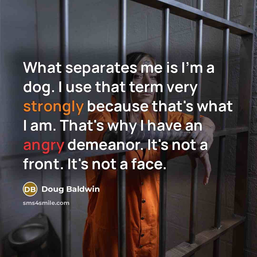 “What separates me is I'm a dog. I use that term very strongly because that's what I am. That's why I have an angry demeanor. It's not a front. It's not a face.” quote by Doug Baldwin