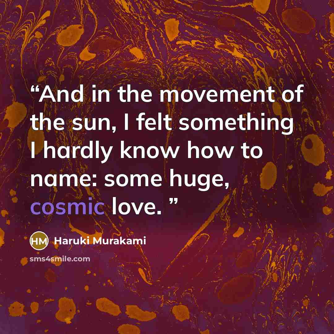 “And in the movement of the sun, I felt something I hardly know how to name: some huge, cosmic love.” quote by Haruki Murakami