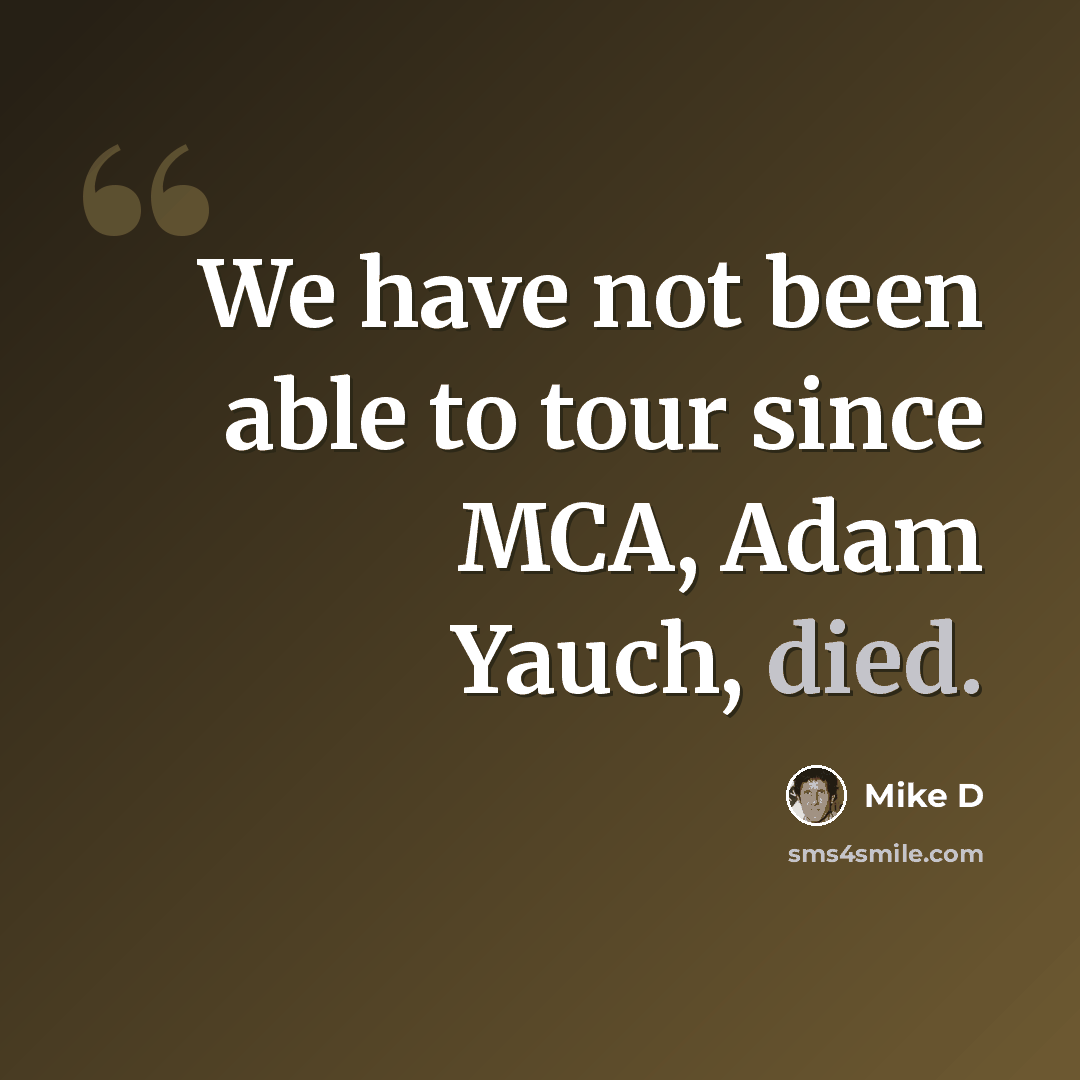 “We have not been able to tour since MCA, Adam Yauch, died.” quote by Mike D