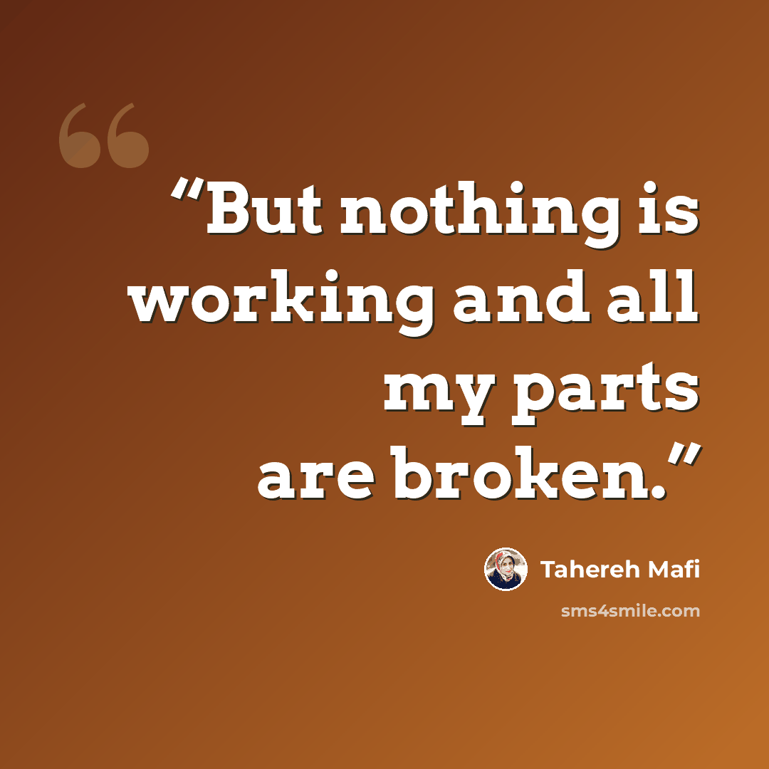 “But nothing is working and all my parts are broken.” quote by Tahereh Mafi