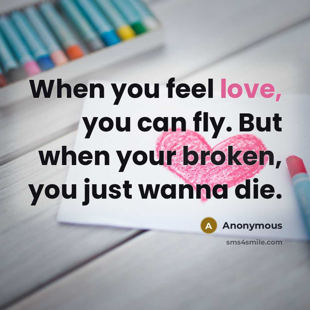 “When you feel love, you can fly. But when your broken, you just wanna die.” quote by Anonymous