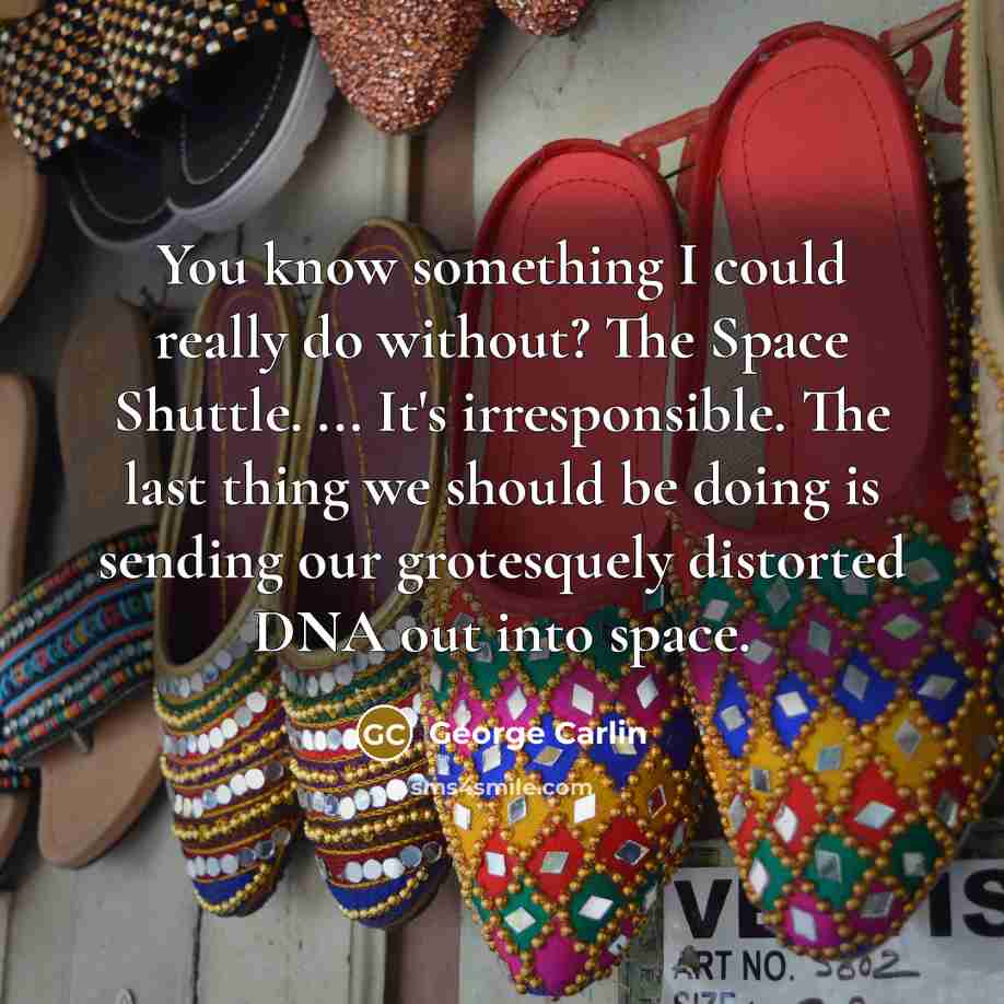“You know something I could really do without? The Space Shuttle. ... It's irresponsible. The last thing we should be doing is sending our grotesquely distorted DNA out into space.” quote by George Carlin