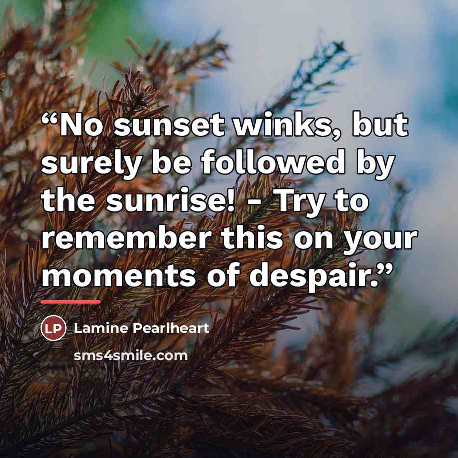 “No sunset winks, but surely be followed by the sunrise! - Try to remember this on your moments of despair.” quote by Lamine Pearlheart