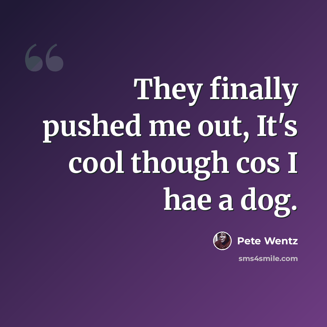“They finally pushed me out, It's cool though cos I hae a dog.” quote by Pete Wentz