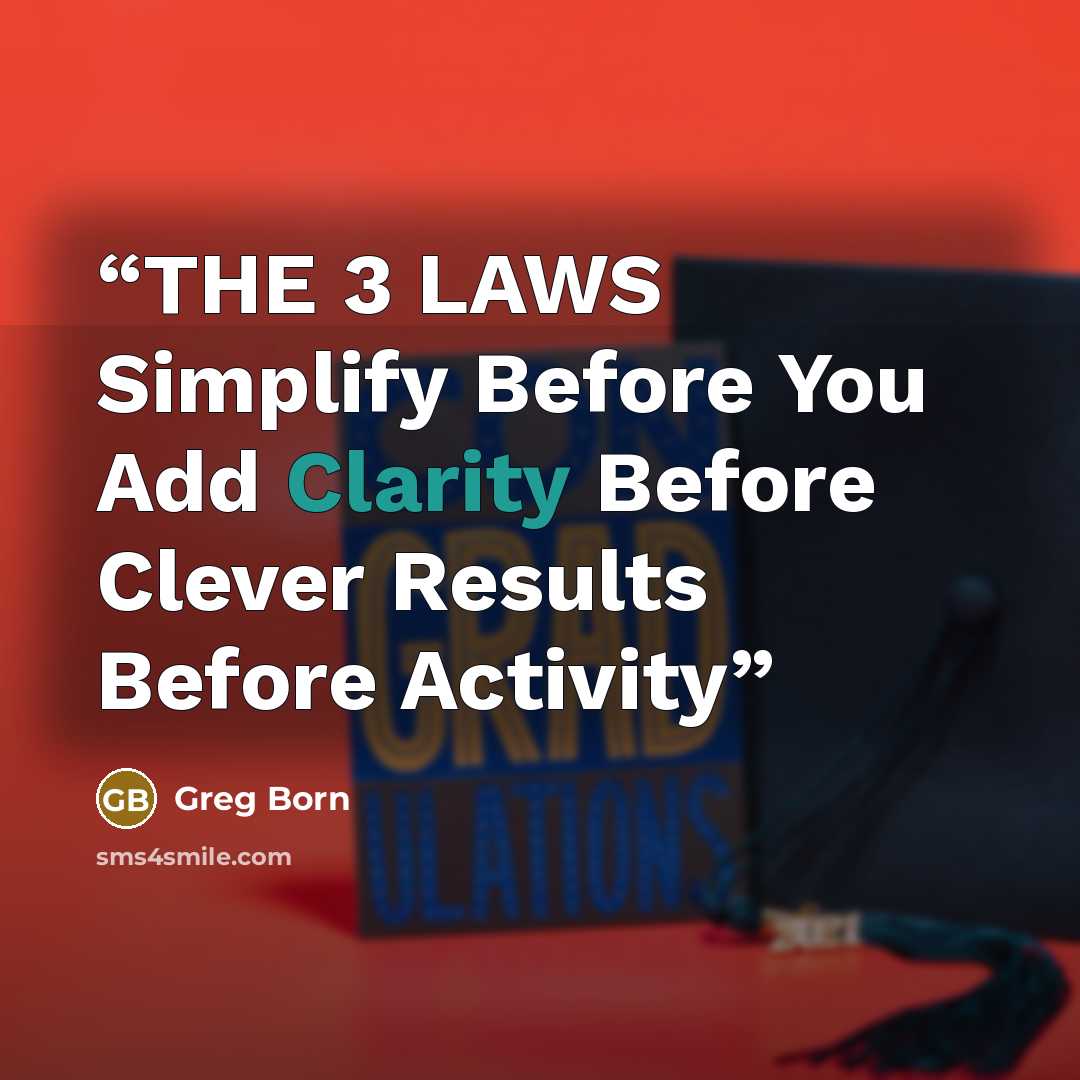 “THE 3 LAWS Simplify Before You Add Clarity Before Clever Results Before Activity” quote by Greg Born
