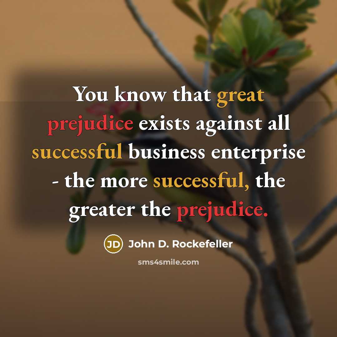 “You know that great prejudice exists against all successful business enterprise - the more successful, the greater the prejudice.” quote by John D. Rockefeller