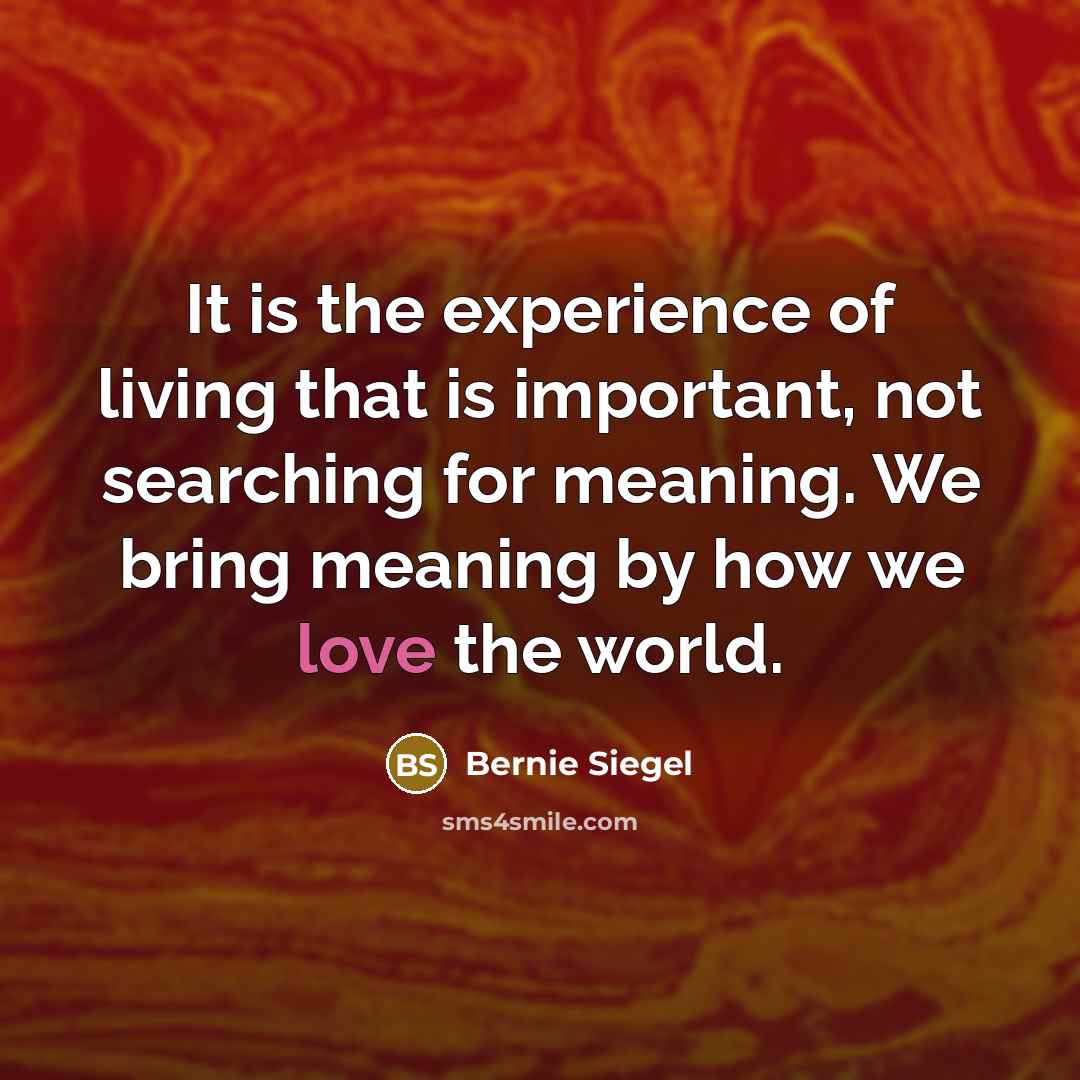 “It is the experience of living that is important, not searching for meaning. We bring meaning by how we love the world.” quote by Bernie Siegel