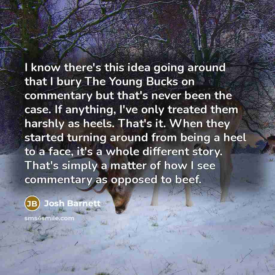 “I know there's this idea going around that I bury The Young Bucks on commentary but that's never been the case. If anything, I've only treated them harshly as heels. That's it. When they started turning around from being a heel to a face, it's a whole different story. That's simply a matter of how…” quote by Josh Barnett