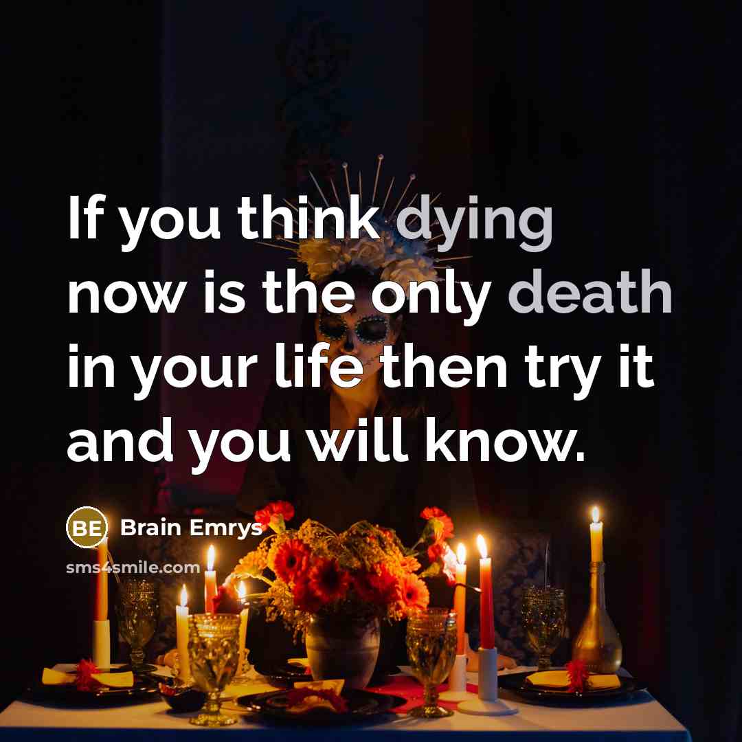 “If you think dying now is the only death in your life then try it and you will know.” quote by Brain Emrys