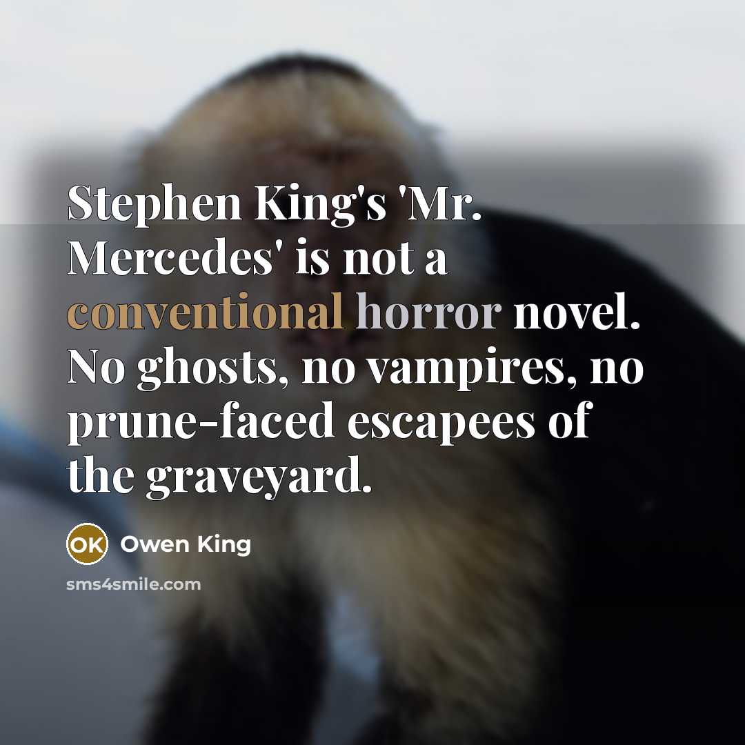 “Stephen King's 'Mr. Mercedes' is not a conventional horror novel. No ghosts, no vampires, no prune-faced escapees of the graveyard.” quote by Owen King