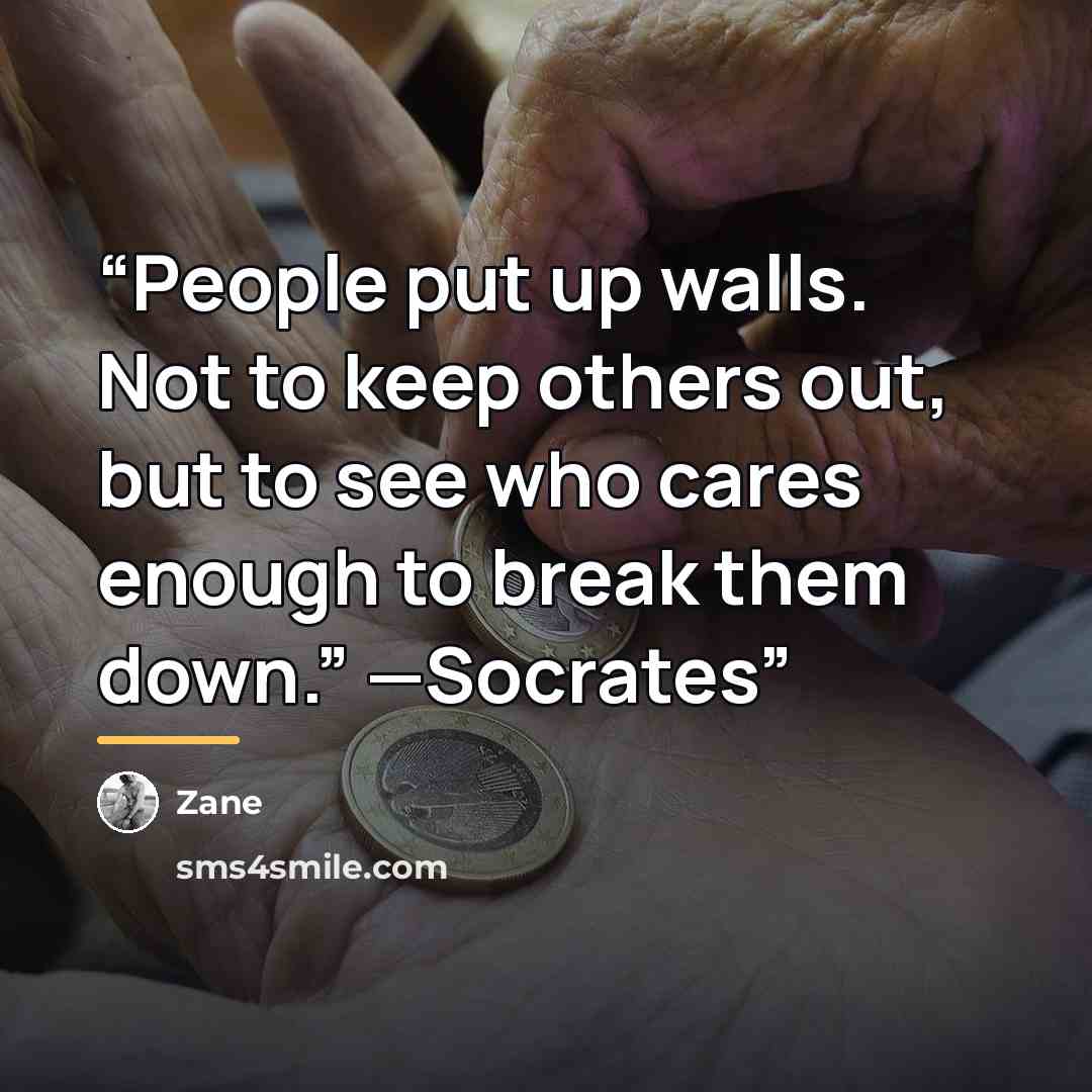 “People put up walls. Not to keep others out, but to see who cares enough to break them down.” —Socrates” quote by Zane