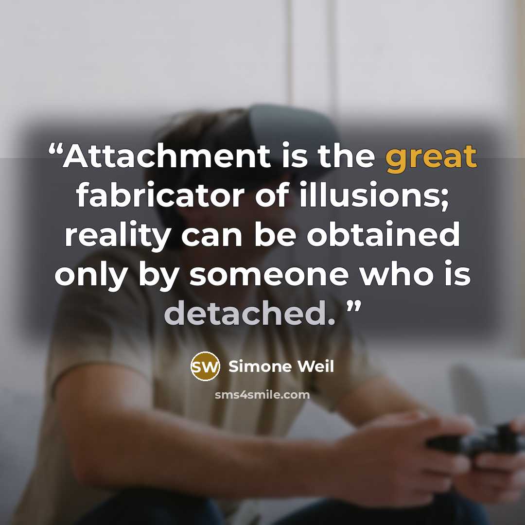 “Attachment is the great fabricator of illusions; reality can be obtained only by someone who is detached.” quote by Simone Weil