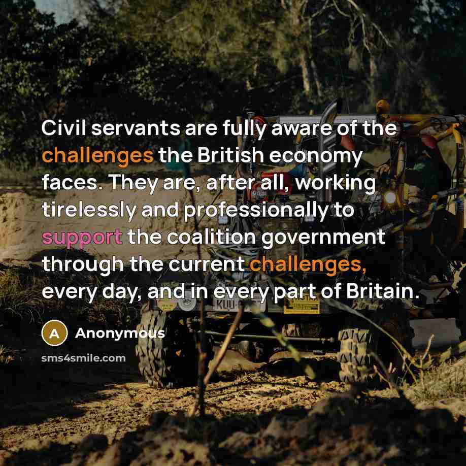 “Civil servants are fully aware of the challenges the British economy faces. They are, after all, working tirelessly and professionally to support the coalition government through the current challenges, every day, and in every part of Britain.” quote by Anonymous