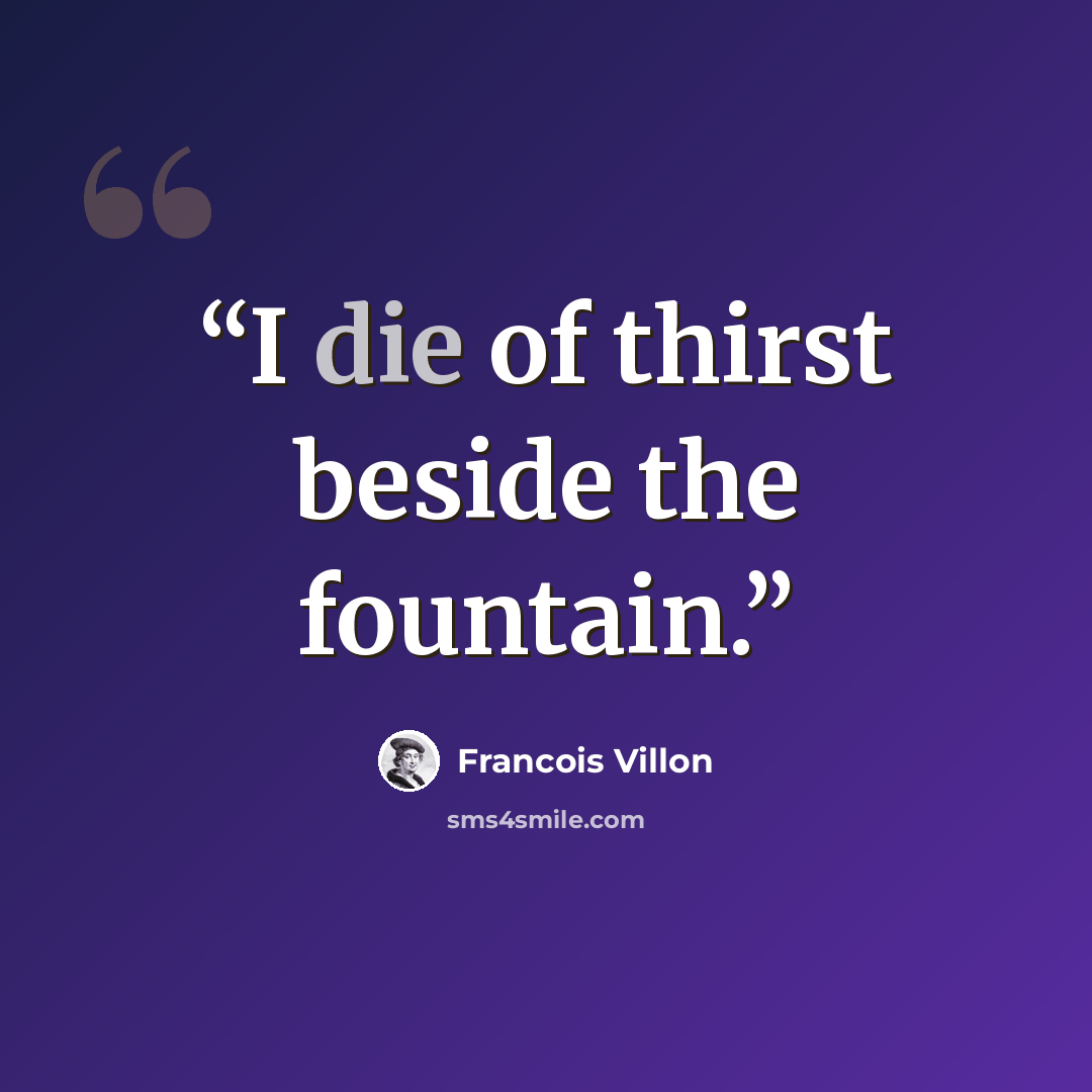 “I die of thirst beside the fountain.” quote by Francois Villon