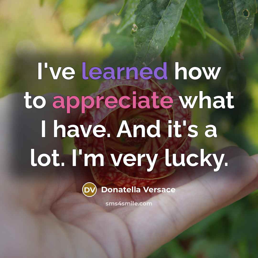 “I've learned how to appreciate what I have. And it's a lot. I'm very lucky.” quote by Donatella Versace