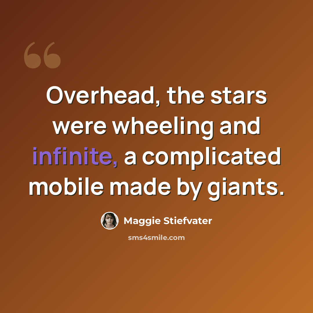 “Overhead, the stars were wheeling and infinite, a complicated mobile made by giants.” quote by Maggie Stiefvater