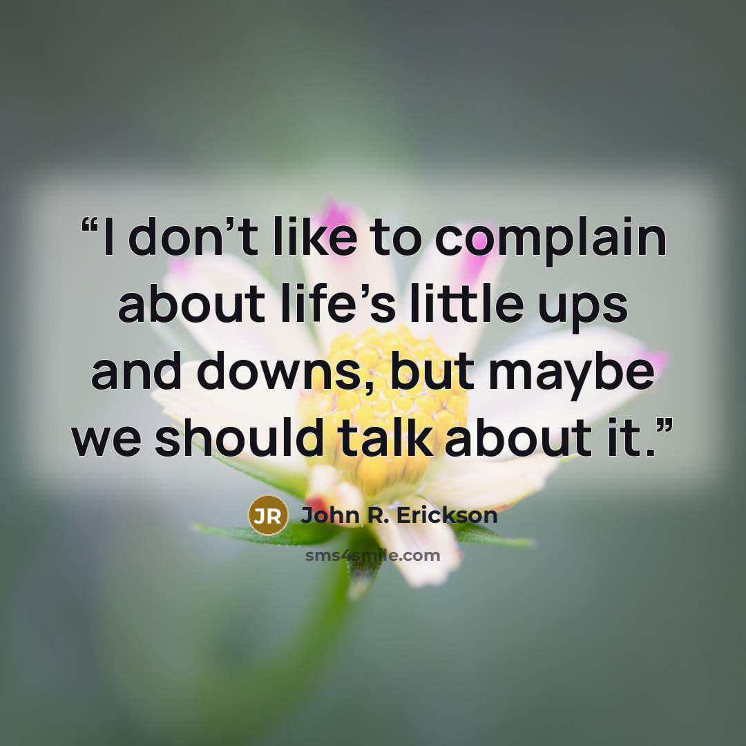 “I don't like to complain about life's little ups and downs, but maybe we should talk about it.” quote by John R. Erickson