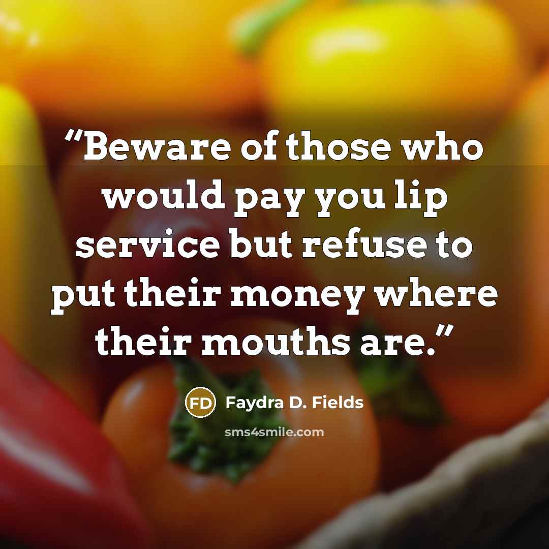 “Beware of those who would pay you lip service but refuse to put their money where their mouths are.” quote by Faydra D. Fields