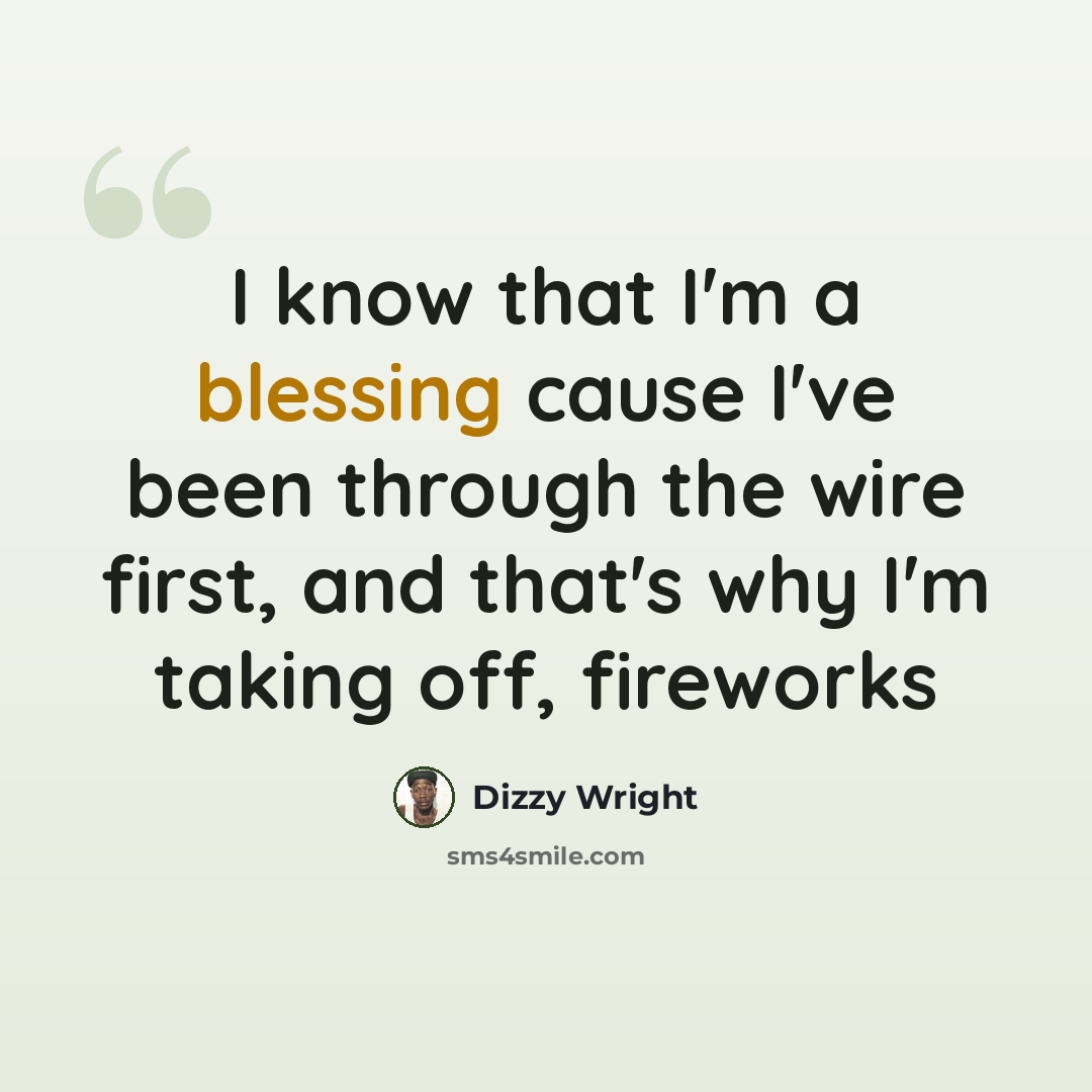 “I know that I'm a blessing cause I've been through the wire first, and that's why I'm taking off, fireworks” quote by Dizzy Wright