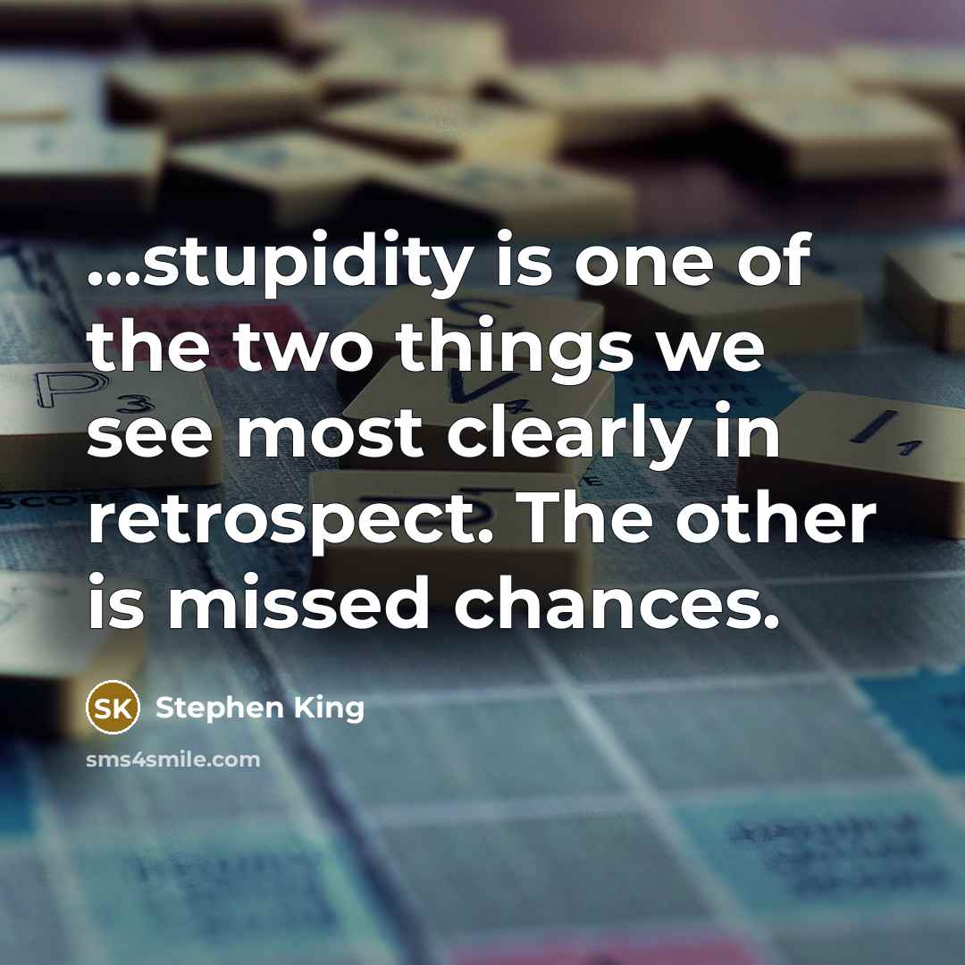 “...stupidity is one of the two things we see most clearly in retrospect. The other is missed chances.” quote by Stephen King