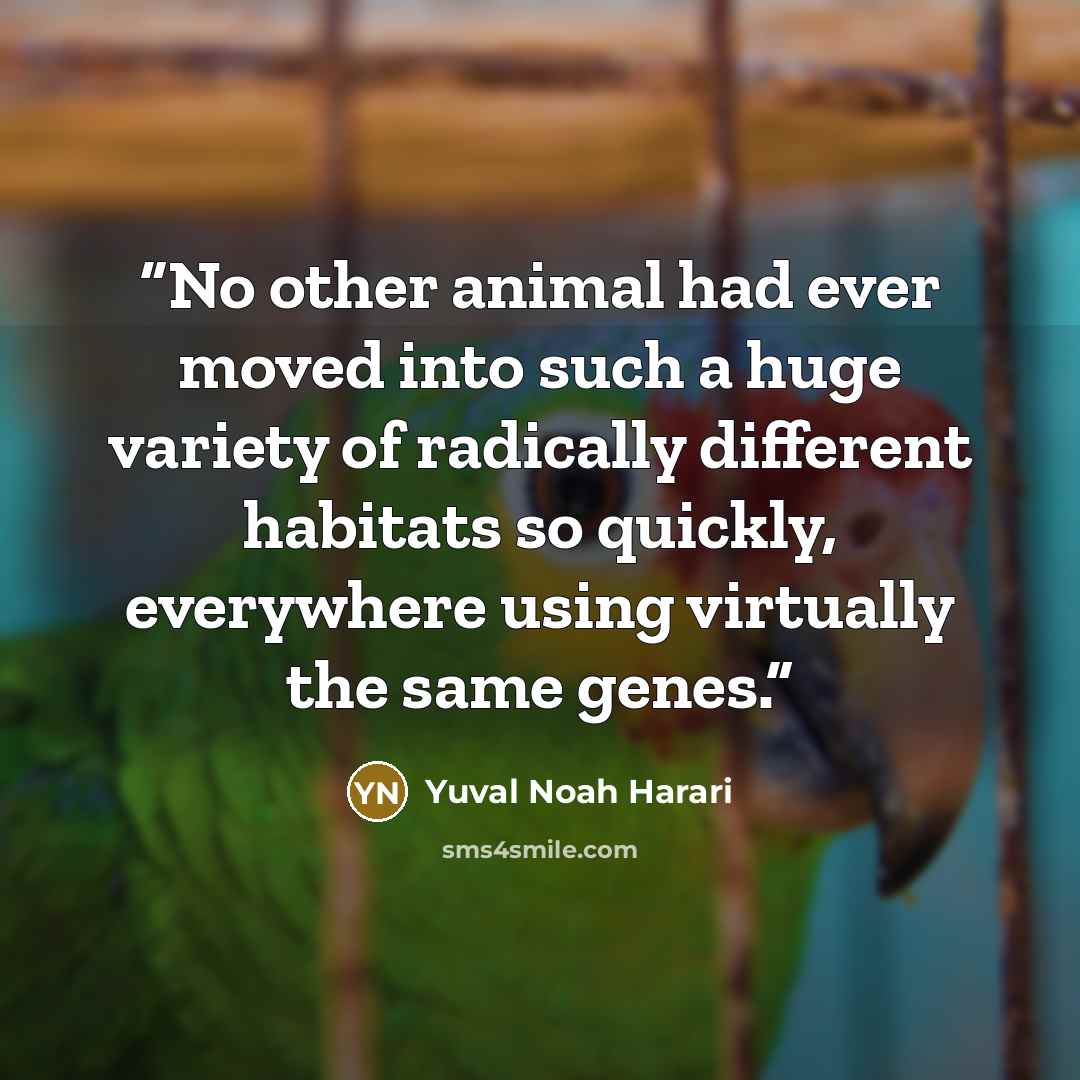 “No other animal had ever moved into such a huge variety of radically different habitats so quickly, everywhere using virtually the same genes.” quote by Yuval Noah Harari