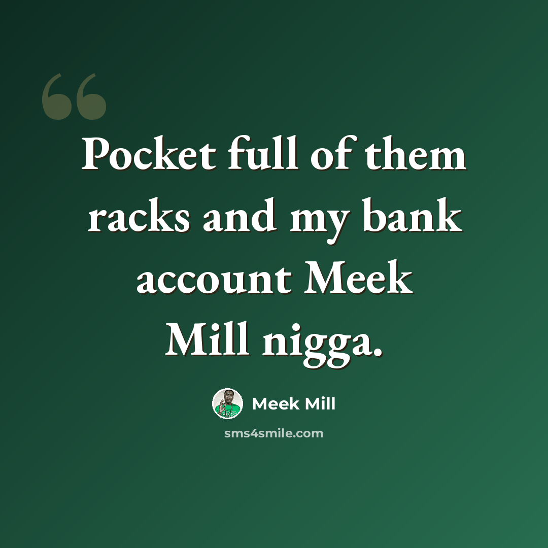 “Pocket full of them racks and my bank account Meek Mill nigga.” quote by Meek Mill
