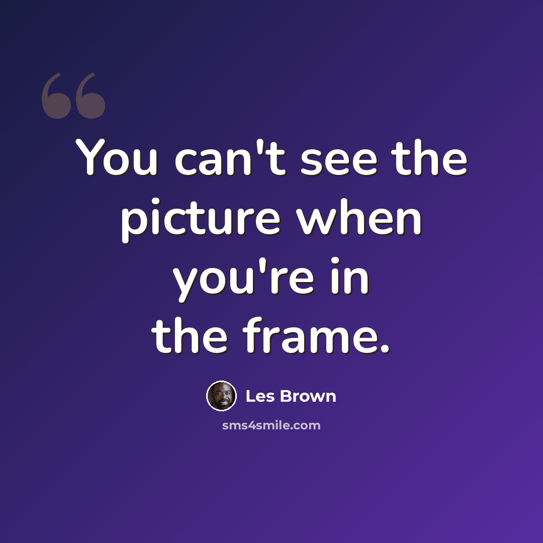 “You can't see the picture when you're in the frame.” quote by Les Brown
