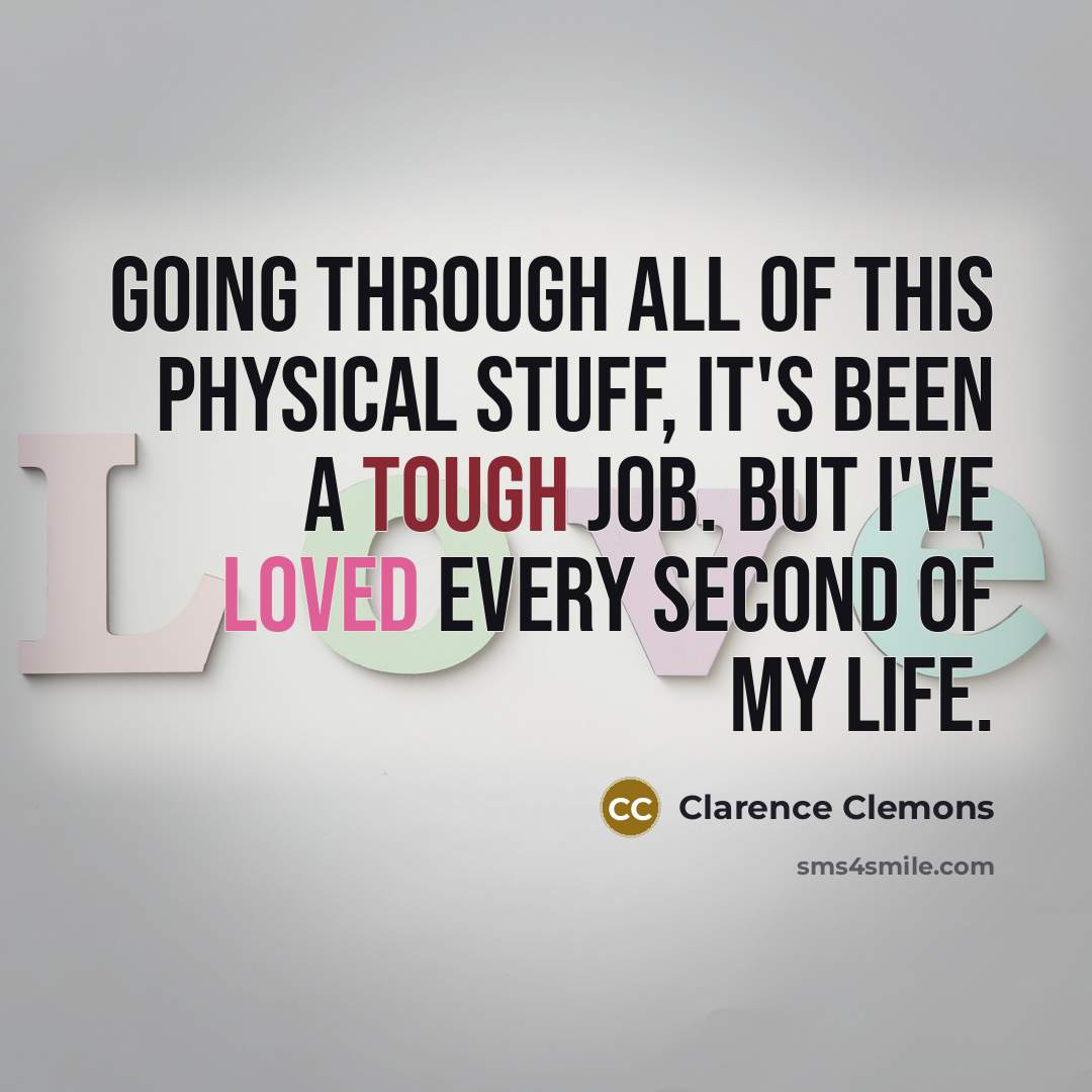 “Going through all of this physical stuff, it's been a tough job. But I've loved every second of my life.” quote by Clarence Clemons
