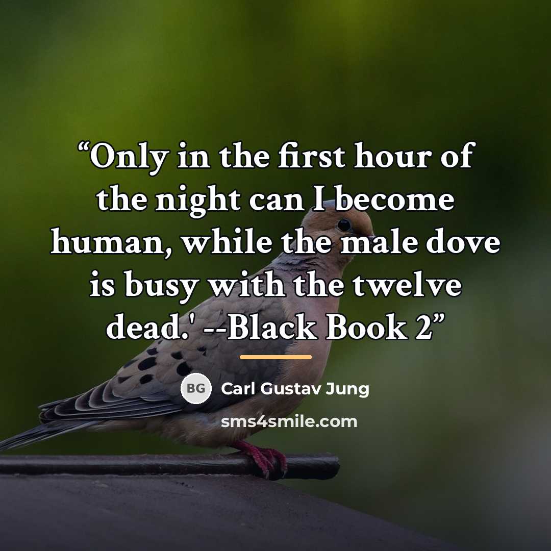 “Only in the first hour of the night can I become human, while the male dove is busy with the twelve dead.' --Black Book 2” quote by Carl Gustav Jung