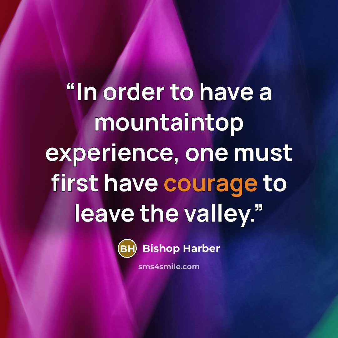 “In order to have a mountaintop experience, one must first have courage to leave the valley.” quote by Bishop Harber