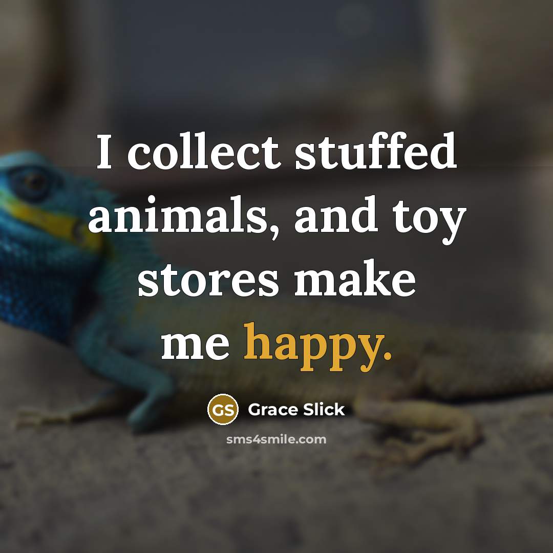 “I collect stuffed animals, and toy stores make me happy.” quote by Grace Slick