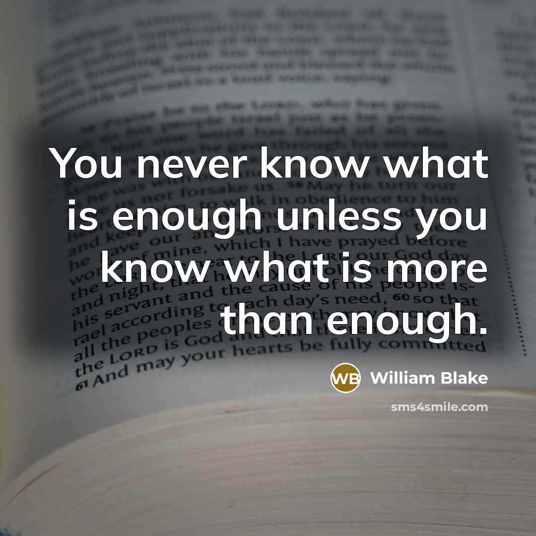 “You never know what is enough unless you know what is more than enough.” quote by William Blake