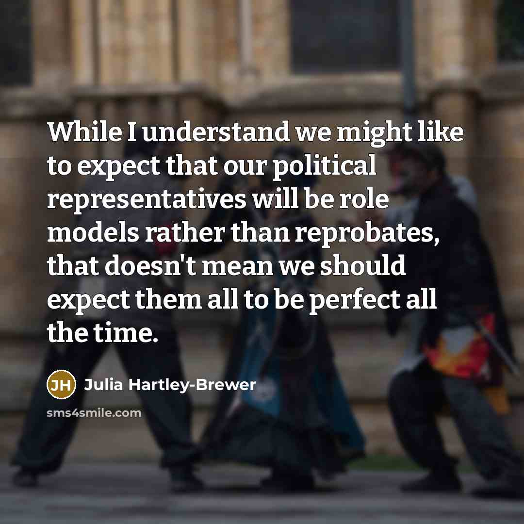 “While I understand we might like to expect that our political representatives will be role models rather than reprobates, that doesn't mean we should expect them all to be perfect all the time.” quote by Julia Hartley-Brewer
