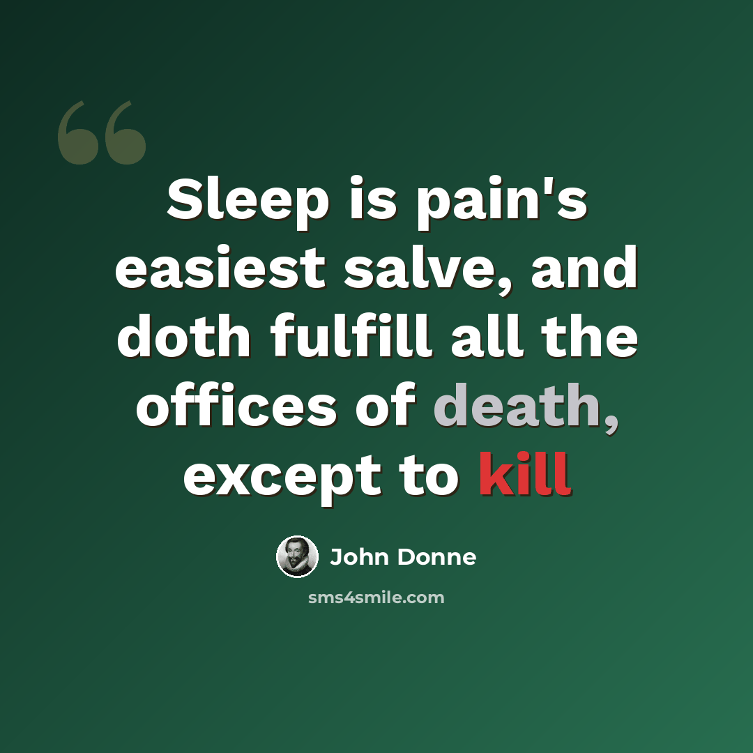 “Sleep is pain's easiest salve, and doth fulfill all the offices of death, except to kill” quote by John Donne