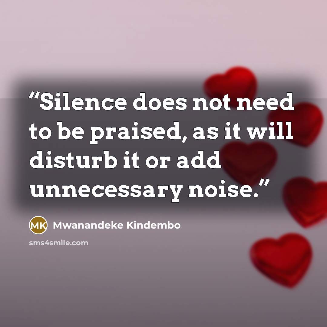 “Silence does not need to be praised, as it will disturb it or add unnecessary noise.” quote by Mwanandeke Kindembo