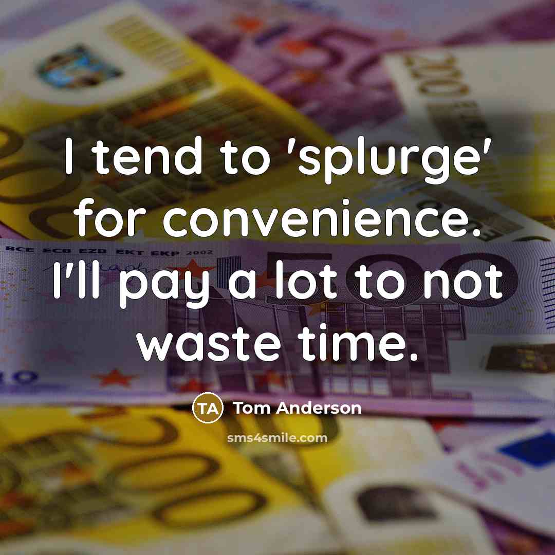 “I tend to 'splurge' for convenience. I'll pay a lot to not waste time.” quote by Tom Anderson