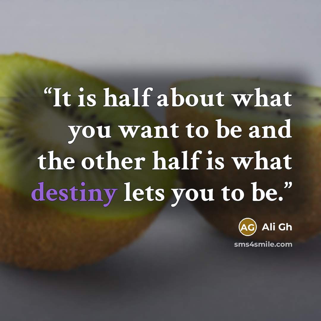 “It is half about what you want to be and the other half is what destiny lets you to be.” quote by Ali Gh