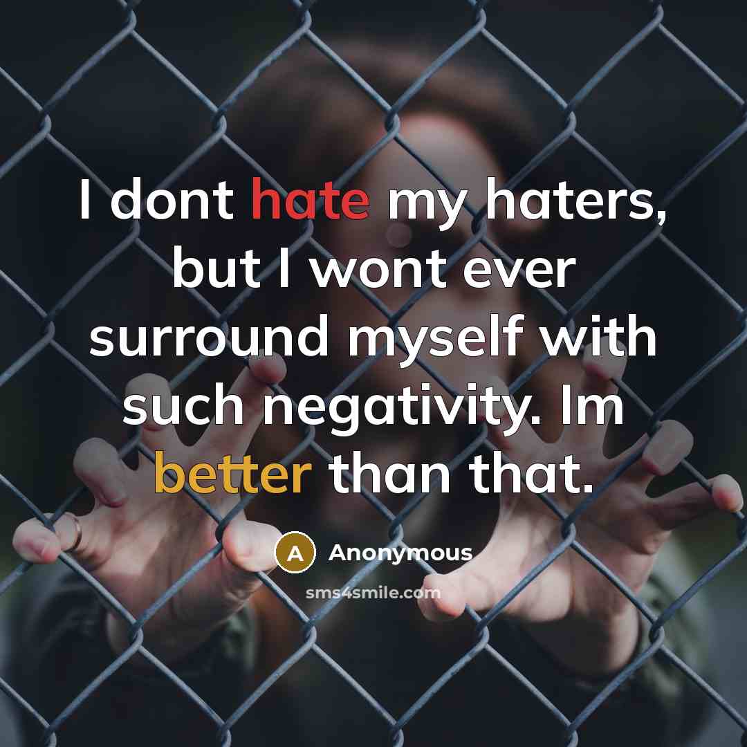 “I dont hate my haters, but I wont ever surround myself with such negativity. Im better than that.” quote by Anonymous