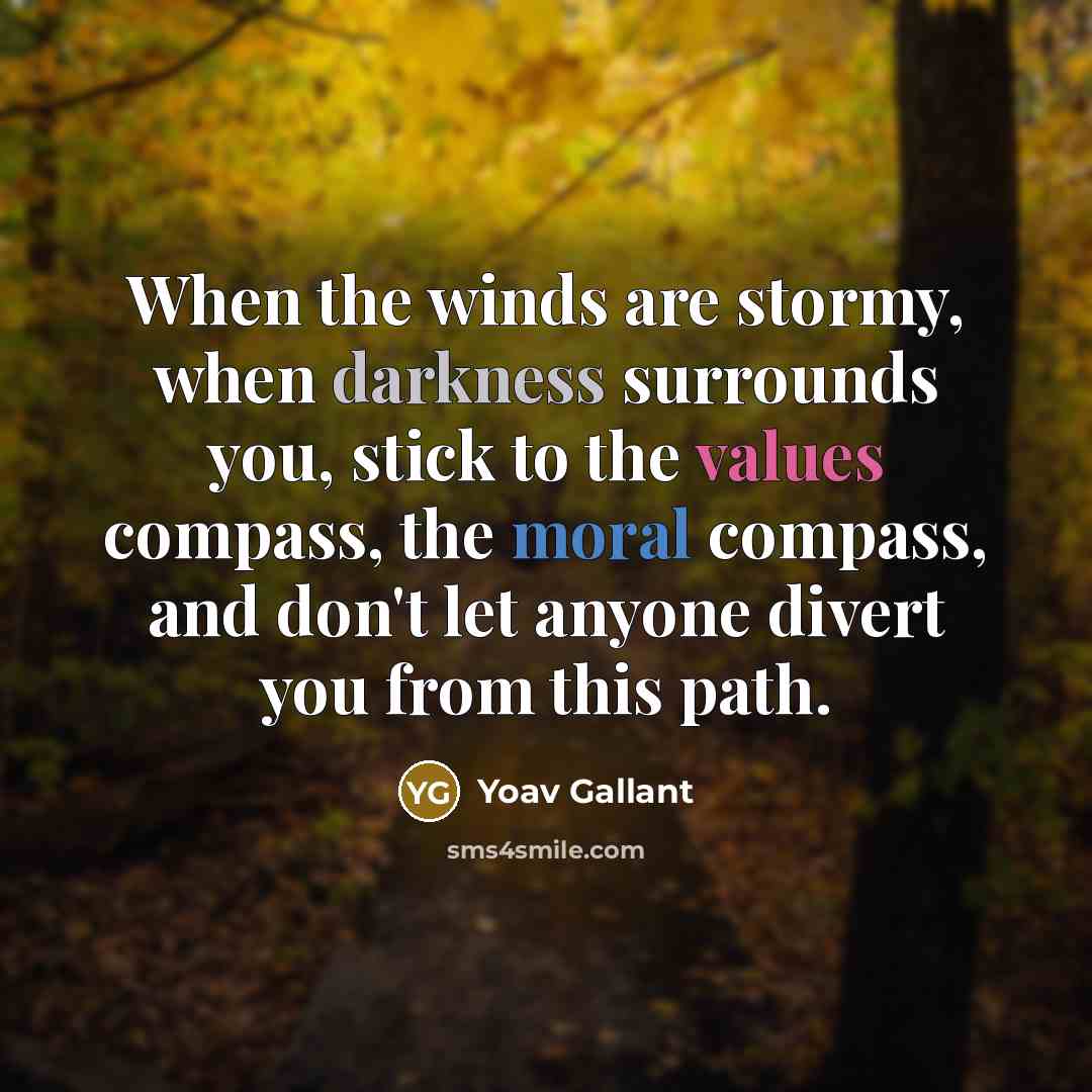 “When the winds are stormy, when darkness surrounds you, stick to the values compass, the moral compass, and don't let anyone divert you from this path.” quote by Yoav Gallant
