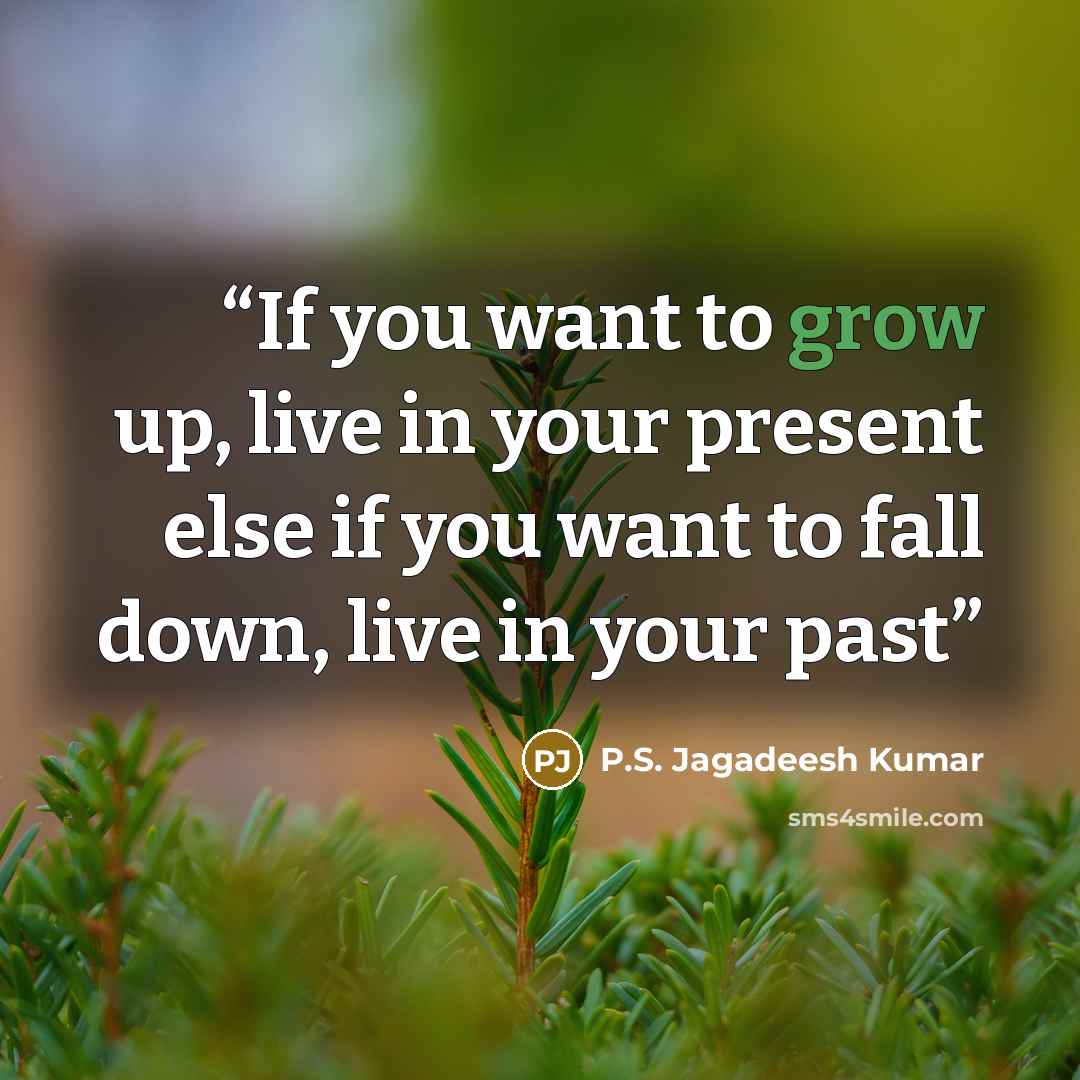 “If you want to grow up, live in your present else if you want to fall down, live in your past” quote by P.S. Jagadeesh Kumar