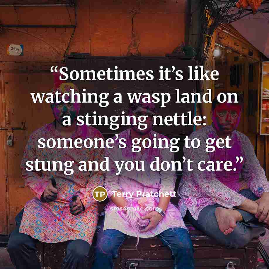 “Sometimes it’s like watching a wasp land on a stinging nettle: someone’s going to get stung and you don’t care.” quote by Terry Pratchett