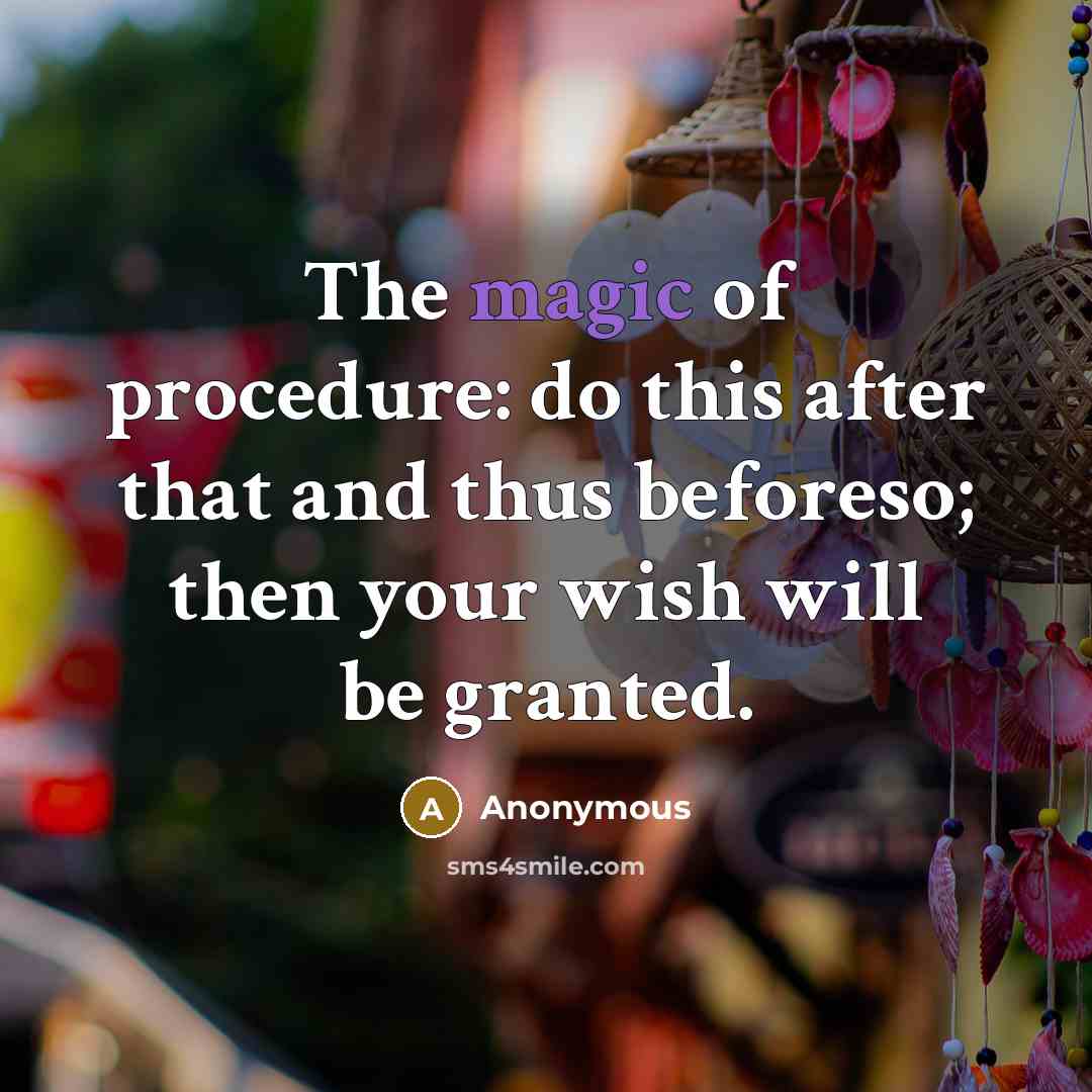“The magic of procedure: do this after that and thus beforeso; then your wish will be granted.” quote by Anonymous