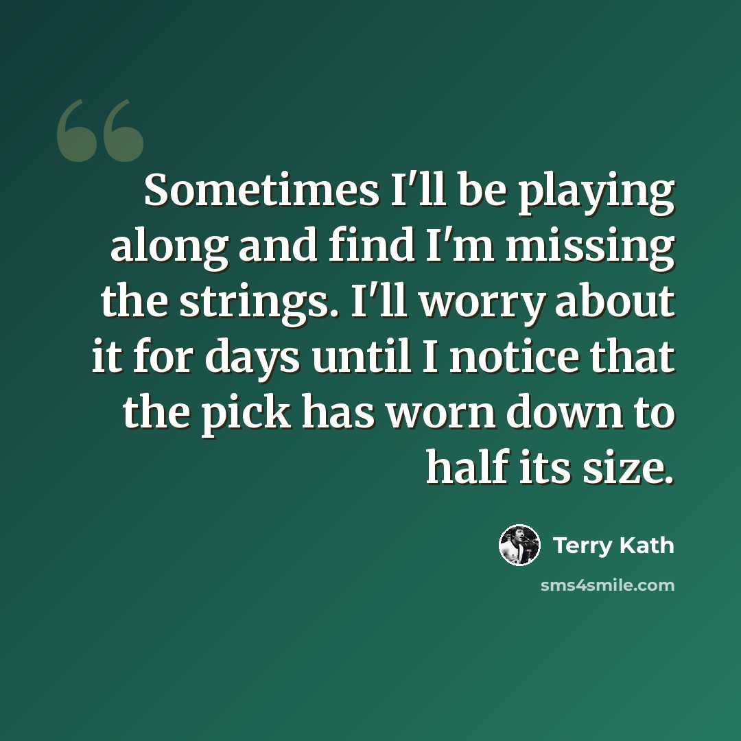 “Sometimes I'll be playing along and find I'm missing the strings. I'll worry about it for days until I notice that the pick has worn down to half its size.” quote by Terry Kath