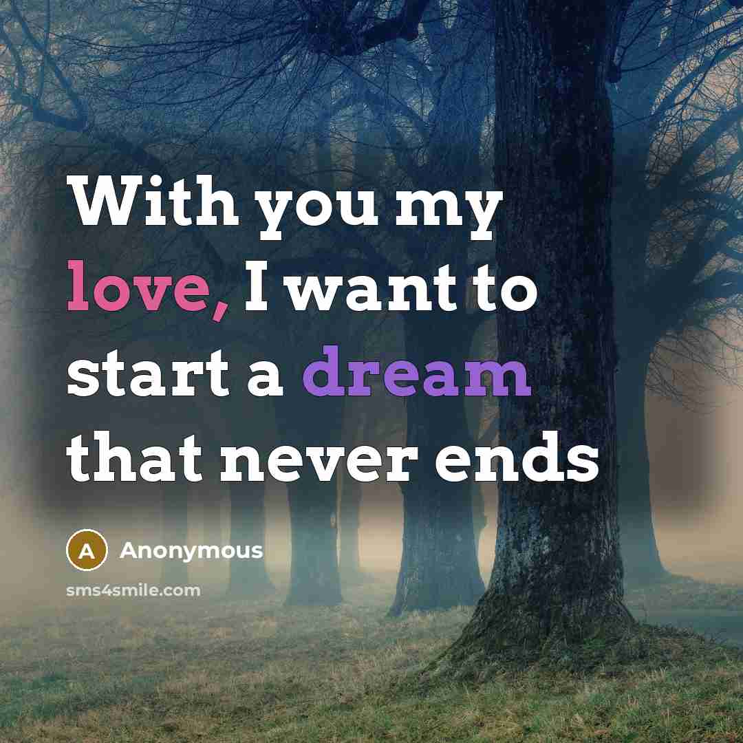 “With you my love, I want to start a dream that never ends” quote by Anonymous